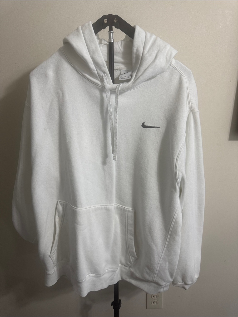 Nike White Crewneck Hoodie with Black Swoosh
